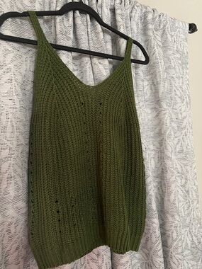 Knit Olive Green V-Neck Tank Top
